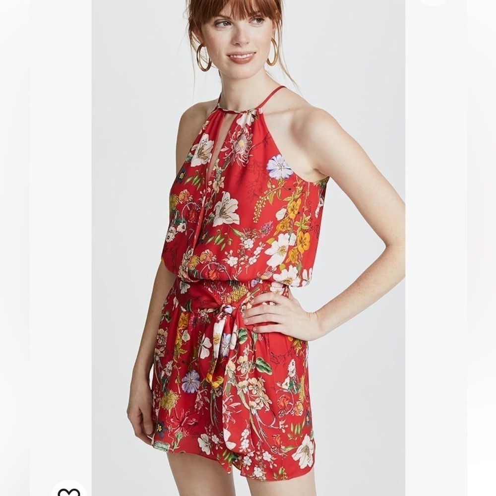 Parker Larissa Mini Dress Sz Small Red Sangria Floral Fairy Vacation Beachy